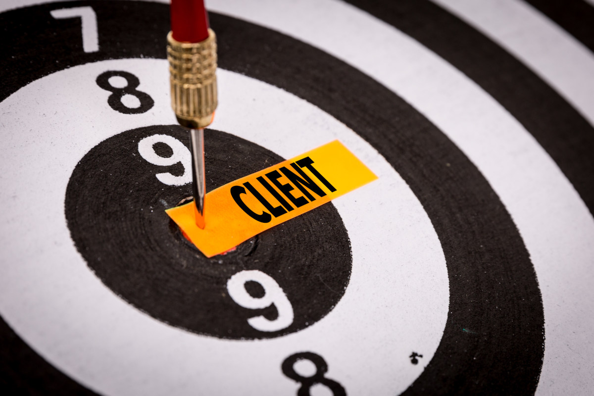 The word "client" in the center of a bullseye