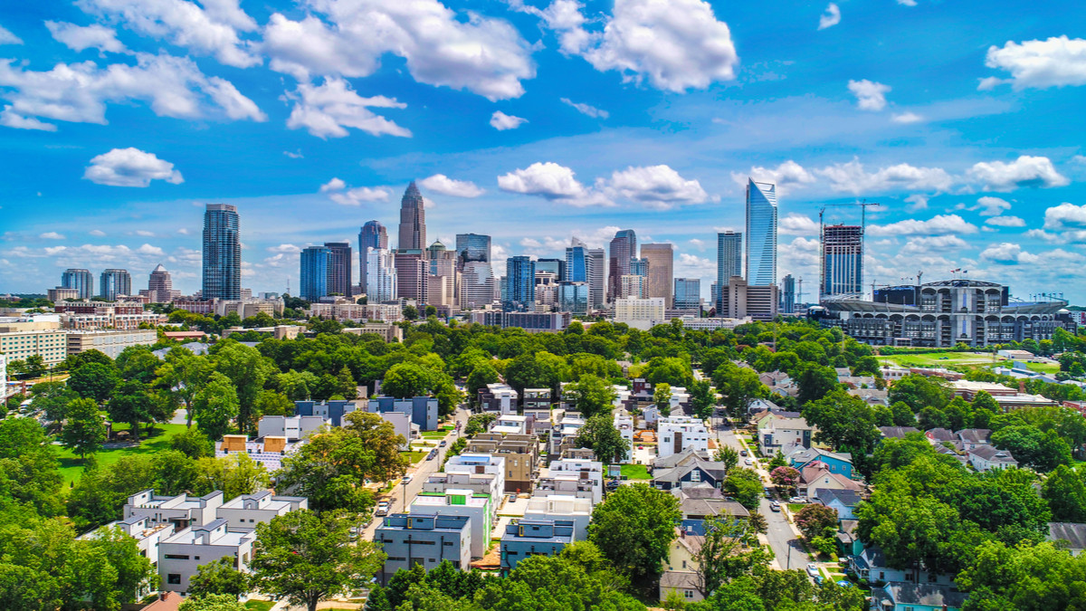 Arial view of Charlotte, North Carolina.