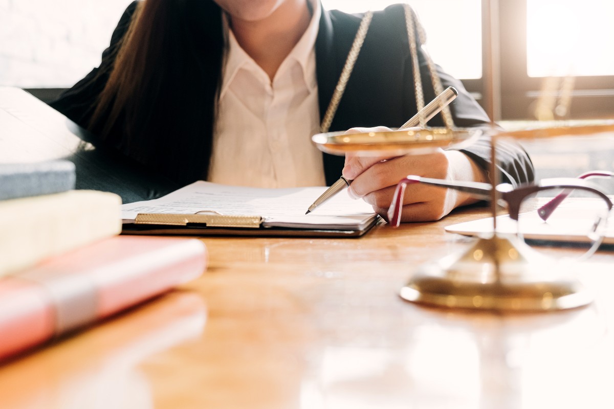 Lawyer reviewing documents.