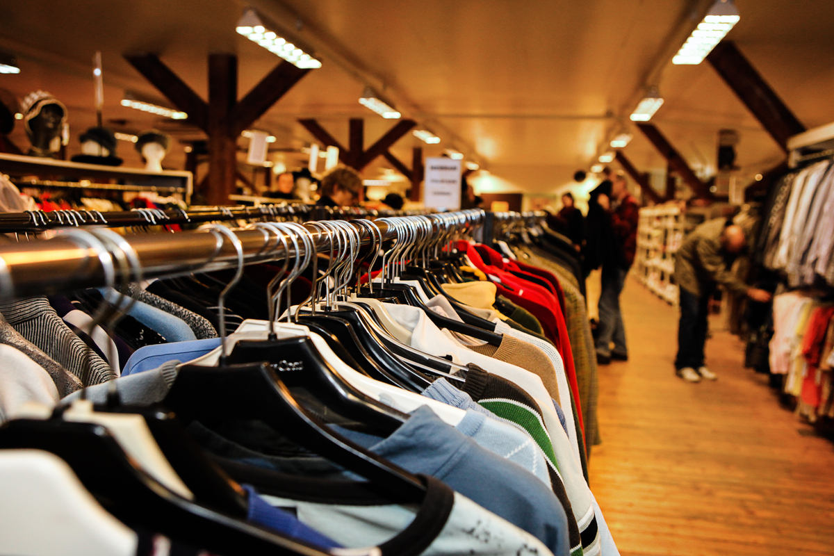 Clothes on a rack.